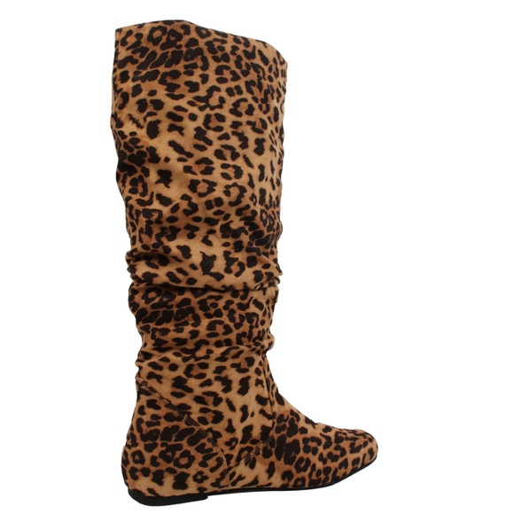 Cheetah Faux Suede Slouchy Knee High Flat Boot - Picture 3 of 7